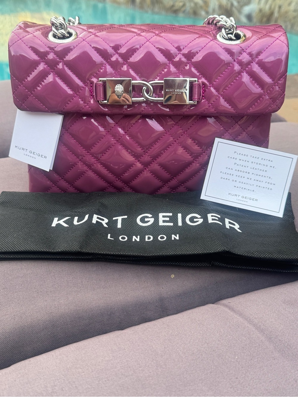 Kurt Geiger Quilted Patent Shoulder Bag in Magenta - Picture 13 of 16